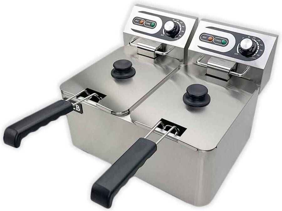 HCB Professionele Horeca frituurpan Dubbele friteuse 2 x 4 liter 2 x 230V RVS INOX frietketel 38.5x45x31.5 cm (DxBxH) 5000W 2584