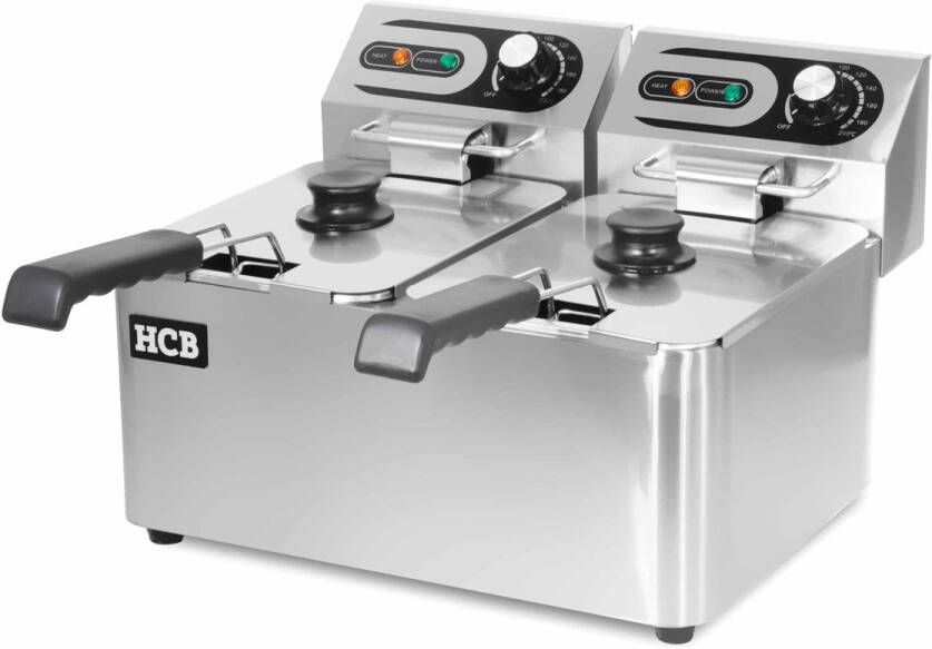 HCB Professionele Horeca frituurpan Dubbele friteuse 2 x 4.5 liter 2 x 230V RVS INOX frietketel frietpannen frietpan 38.5x45x31.5 cm (DxBxH) 5000W 2584