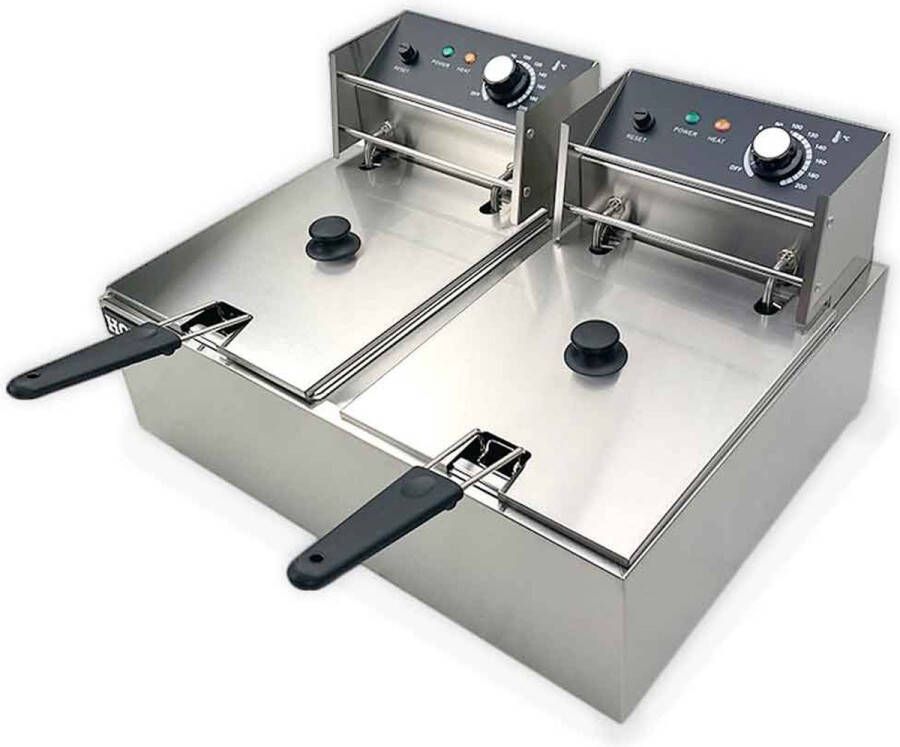 HCB Professionele grote Horeca frituurpan Dubbele friteuse 2 x 6 liter 2 x 230V RVS INOX frietketel frietpannen frietpan 44x57x31.5 cm (DxBxH) 5000W 2579 - Foto 2