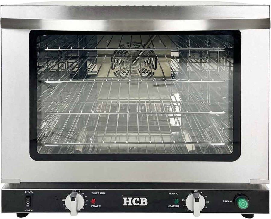 HCB Professionele Horeca Heteluchtoven met vochtinjectie 66 liter 230V RVS INOX hetelucht oven vrijstaand 58x50.6x50.7 cm (BxDxH) 29 kg 9149