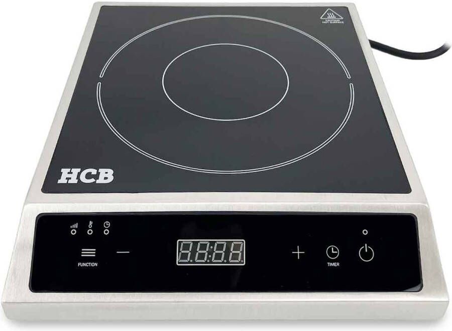 HCB Professionele Horeca Inductie kookplaat 2 7 kW 230V Elektrische RVS INOX kookplaat 32x36.8x8.4 cm (BxDxH) 4 kg 9208