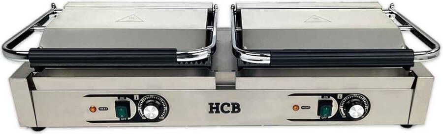 HCB Professionele Horeca Paninigrill dubbel geribbeld 230V RVS panini grill Tosti apparaat contact grill 84.5x30.5x20 cm (BxDxH)