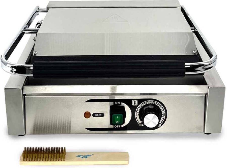 HCB Professionele Horeca Paninigrill geribbeld glad 230V RVS INOX panini grill 36.5x43x21 cm (DxBxH) 20 kg 1297