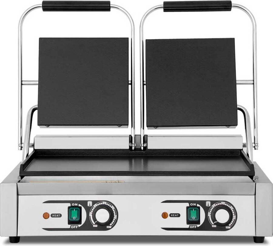 HCB Professionele Horeca Paninigrill glad dubbel 230V RVS INOX panini contact grill 56.5x30.5x20 cm (BxDxH) 20 kg 1606