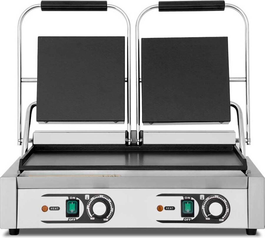 HCB Professionele Horeca Paninigrill glad dubbel 230V RVS panini contact grill 56.5x30.5x20 cm (LxBxH)