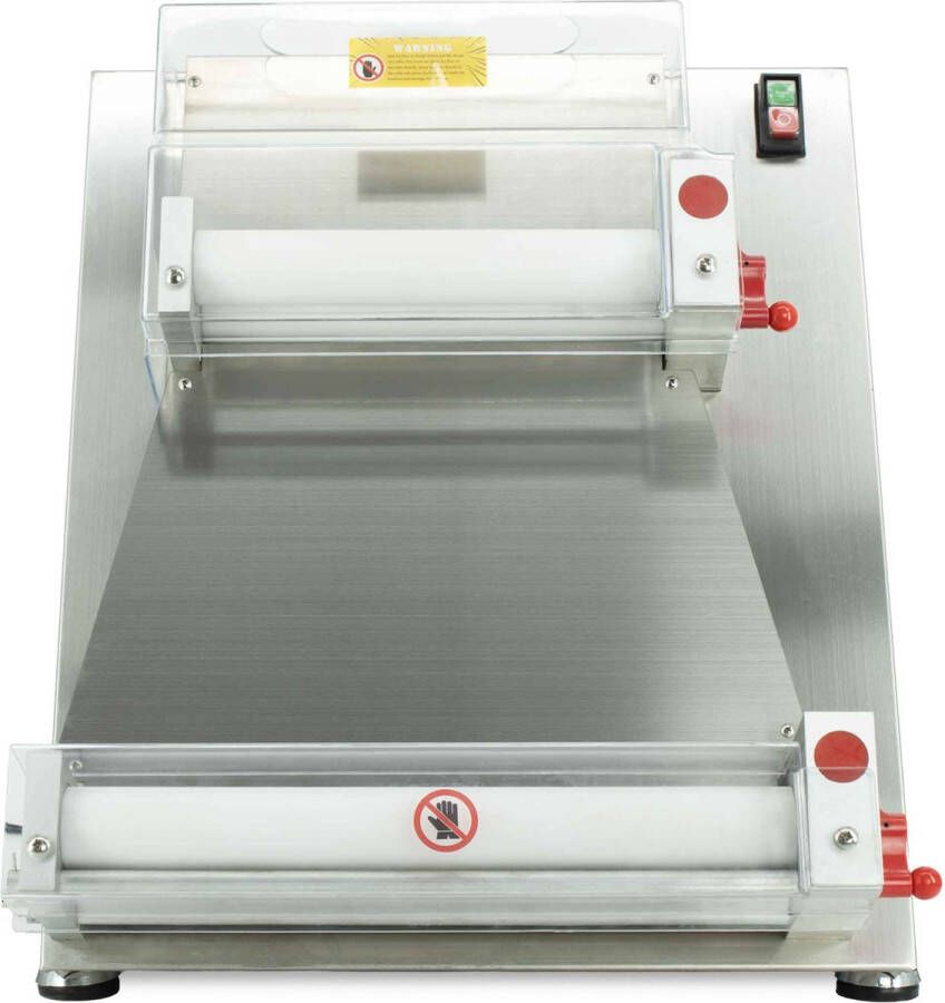 HCB Professionele Horeca Pizza Uitrolmachine dubbele deeg rollen 42 cm 230V RVS INOX Pizzapers Tortilla maker Tortilla pers Elektrisch Uitrol machine 49.5x49x64 cm (BxDxH) 37 kg