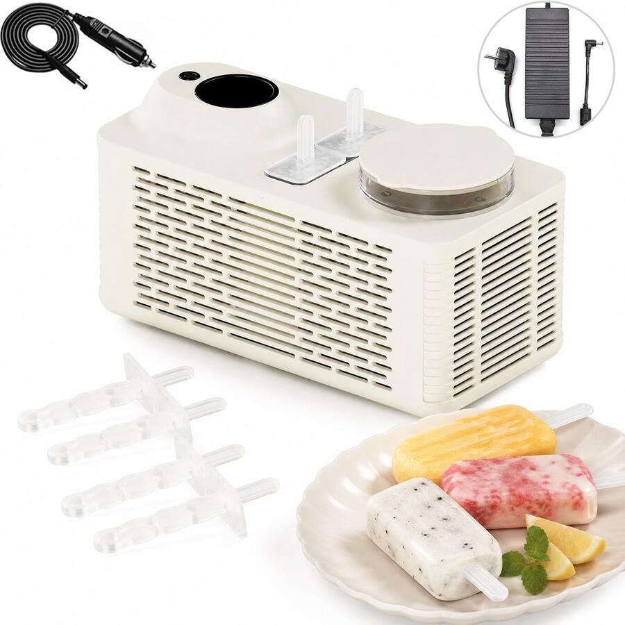 HDeye Mini IJsmaker – 2 Ijsjes in 30 Min 150W Draagbaar – Werkt op 12V Auto & Thuis – Gezond & Snel – Zachtgeel