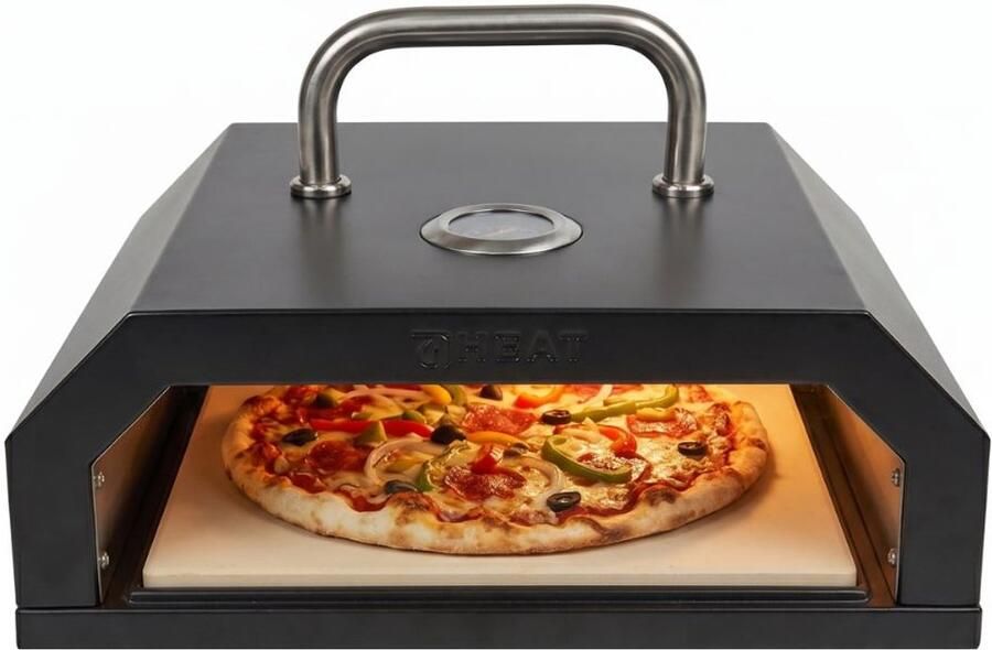 HEAT OUTDOOR LIVING HEAT Eldhus Pizzaoven Inclusief Pizzasteen & Thermometer Geschikt voor Barbecue & Vuurschaal Zwart 35x45x12 cm