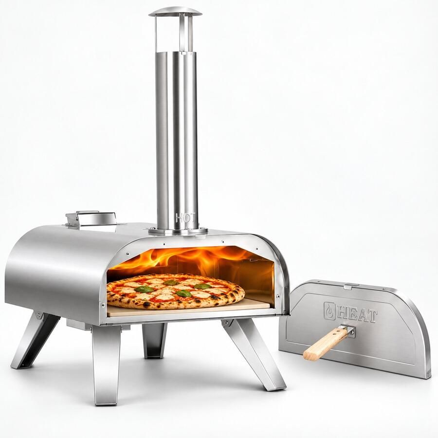 HEAT OUTDOOR LIVING HEAT Pizza Pellet Oven Pizza oven voor Buiten RVS Dubbelwandig Inklapbaar 450-500°C
