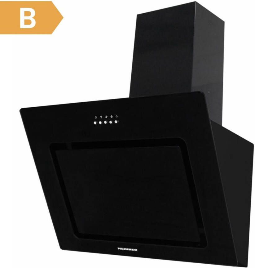 Heinner DCH-650RGBK Schuine Afzuigkap 60 cm – 586 m³ u – 3 Standen – Energieklasse A – 190 W Motor – 2× 2 W LED Verlichting – Zwart Glas – 5 Jaar Garantie