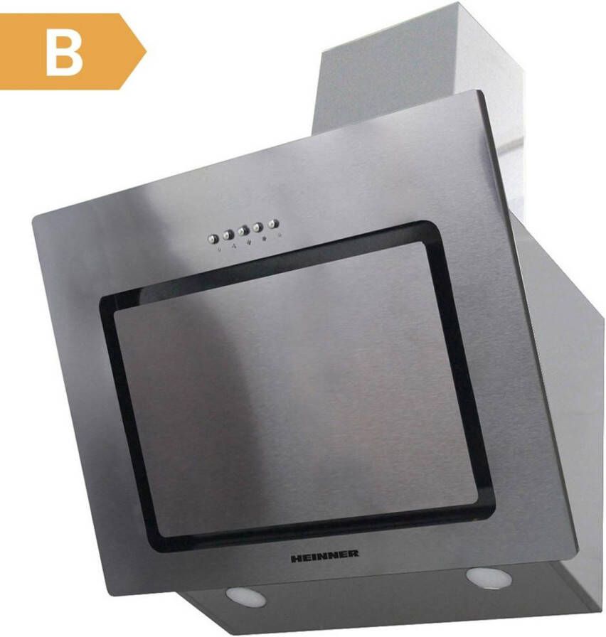 Heinner DCH-650RIX – Schuine Afzuigkap – 60 cm – 586 m³ u – LED-Verlichting – 3 Standen – Push-knoppen – Energieklasse A – Zilver