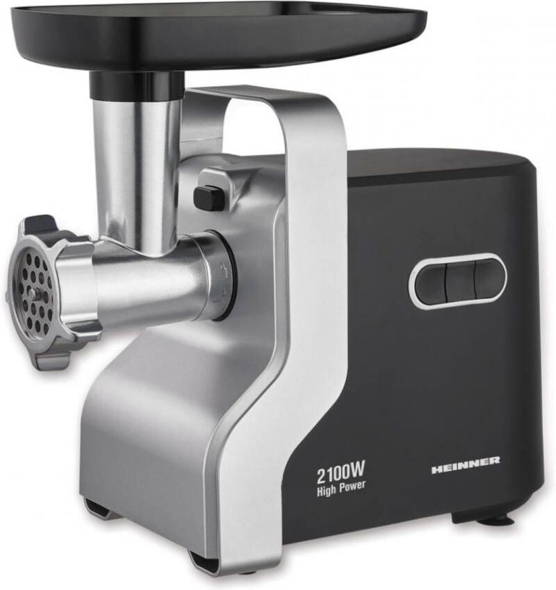 Heinner Elektrische Vleesmolen – Gehaktmolen met RVS mes – 2 snelheden + Reverse-functie – 2100 W – 1 8 kg min – Inclusief Worst Kibbe en Tomatenaccessoire – Zwart Zilver - Foto 2