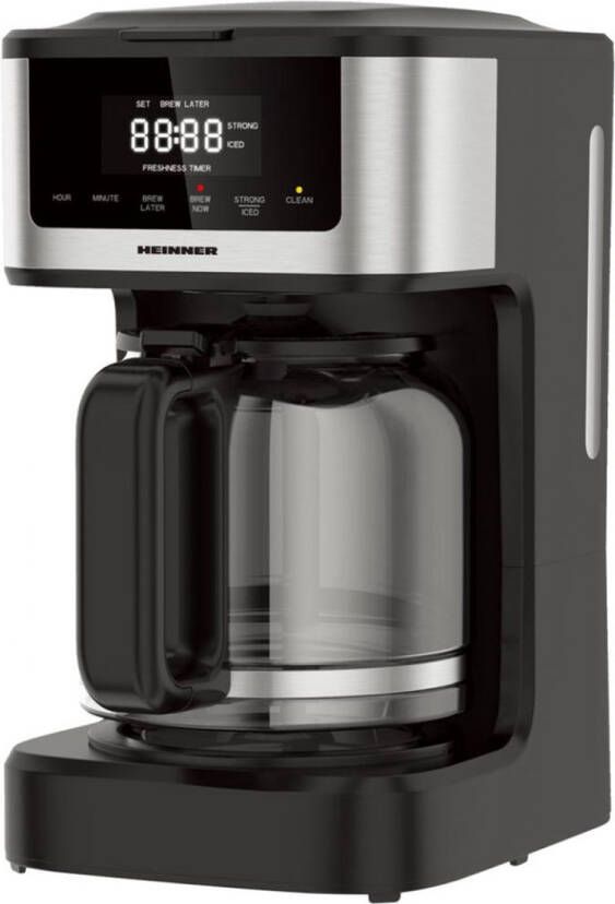 Heinner Filter-koffiezetapparaat met Digitaal LED Display 1.8 liter Met Glazen Kan Koffiemachine Timer Instelbare Koffiesterkte Zelfreinigend Warmhoudfunctie Zwart RVS