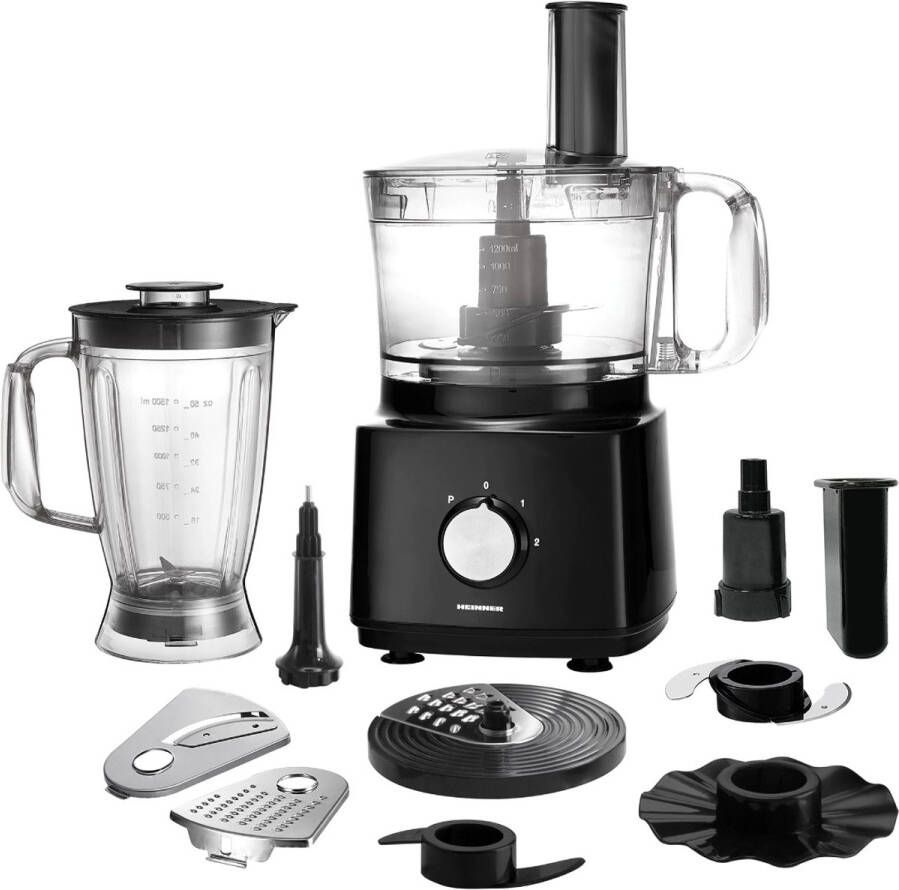 Heinner Foodprocessor met 1.2 liter Mengkom en 1.8 liter Blender 750W Keukenmachine Zwart