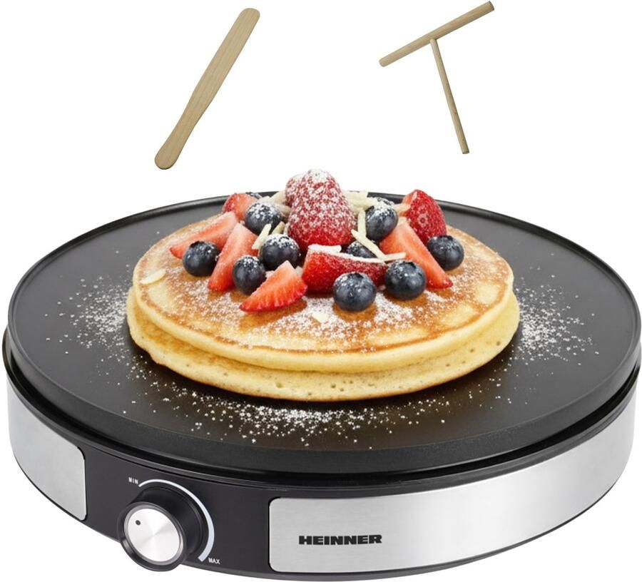 Heinner 2-in-1 Pannenkoekenmaker & Crepemaker – 1500W – Anti-aanbaklaag – Omkeerbare Plaat – Temperatuurregelaar – Indicatie Lampje – Roestvrijstalen Behuizing