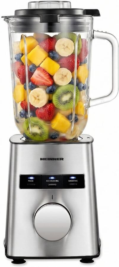 Heinner Avallon 800 Blender – 800 W – Smoothie-functie – Pulsefunctie – 1 5 L Glazen Kan – RVS Messen – Afneembare Kan & Messen – RVS Behuizing – Zilver
