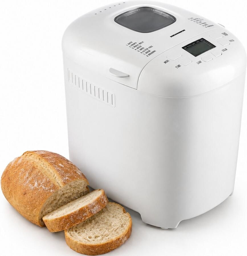 Heinner Broodbakmachine – 550 W – 700–900 g – 15 Programma s – LCD-display – 3 Bruiningsstanden – 13 Uurs Timer – Warmhoudfunctie – Uitneembare Anti-aanbakbakvorm – Wit