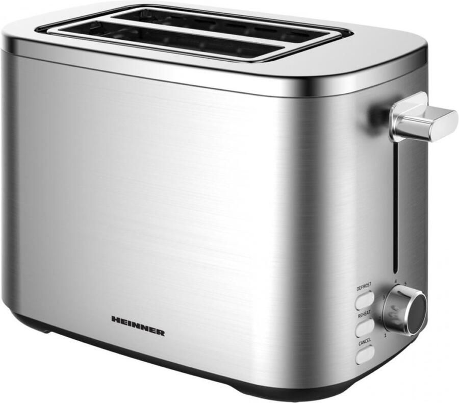 Heinner Broodrooster – 800 W – 2 Sneetjes – 7 Bruiningsstanden – Ontdooien Opwarmen en Annuleren – Automatische Broodlift – Uitneembare Kruimellade – RVS
