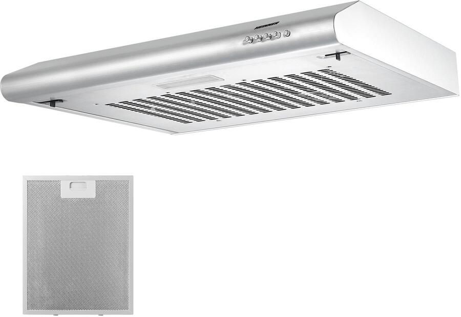 Heinner CH-201SS Onderbouw Afzuigkap 60 cm – 209 7 m³ u – 3 Standen – LED-verlichting – Aluminium Vetfilter – Recirculatie – 5 Jaar Garantie – Zilver