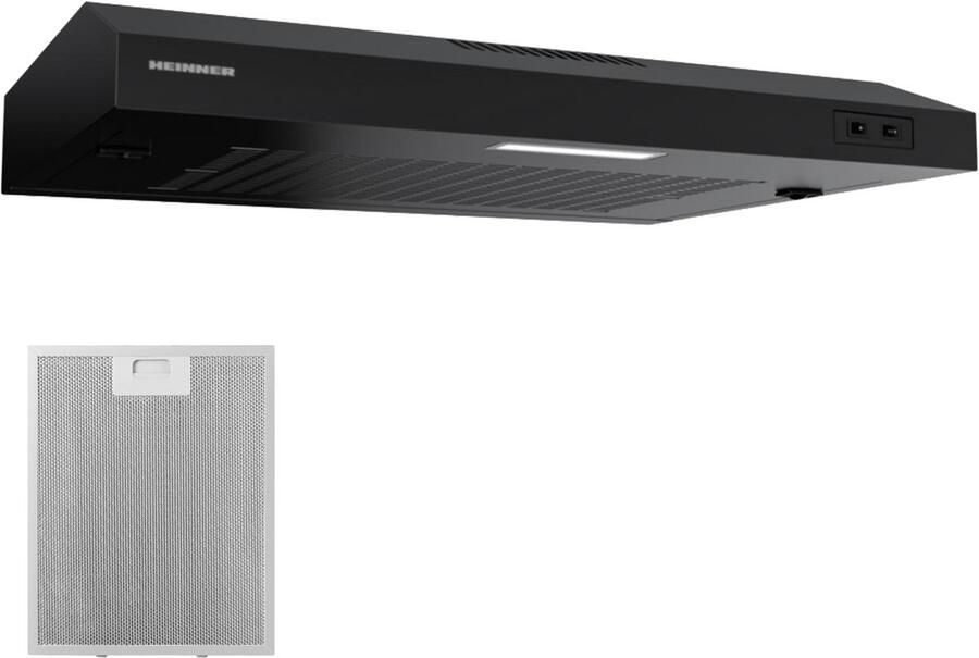 Heinner CH-MD190BK Onderbouw Afzuigkap 60 cm – 190 m³ u – 1x 38 W Motor – 2 Standen – 1x 1.5 W LED-Verlichting – 1 Aluminium Vetfilter – 5 Jaar Garantie – Zwart