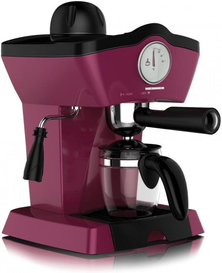 Heinner Charm HEM-200BG Handmatige Espressomachine – 800 W – 3 5 bar – Waterreservoir 250 ml – Voor Espresso en Cappuccino – Melkopschuimer – Frontthermometer – Bordeauxrood