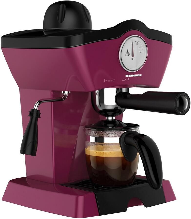 Heinner Charm HEM-200BG Handmatige Espressomachine – 800 W – 3 5 bar – Waterreservoir 250 ml – Voor Espresso en Cappuccino – Melkopschuimer – Frontthermometer – Bordeauxrood