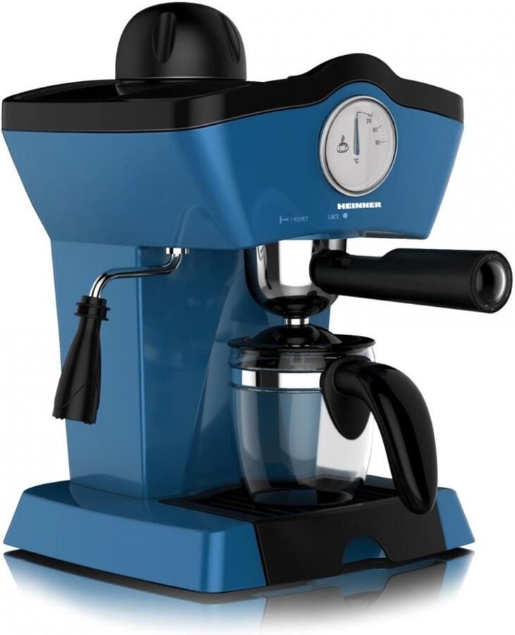 Heinner Charm HEM-200BL Handmatige Espressomachine – 800 W – 3 5 bar – Waterreservoir 250 ml – Voor Espresso en Cappuccino – Melkopschuimer – Frontthermometer – Blauw
