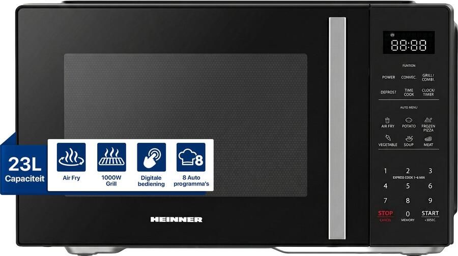 Heinner Combi Magnetron met Air Fry-functie 23 liter – 900 W – Grill 1100 W – 11 Vermogensstanden – Led Display – ECO-modus – 99 min Timer – Zwart