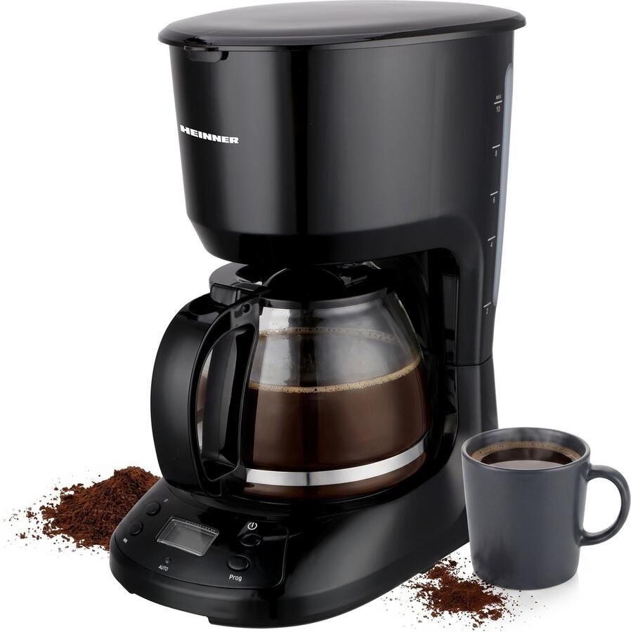 Heinner HCM-D750GCBK Compact Koffiezetapparaat 1 25L – 750W – Nylon Filter – Anti-Drup & Warmhoudfunctie – Automatische Uitschakeling – Zwart – LCD Display
