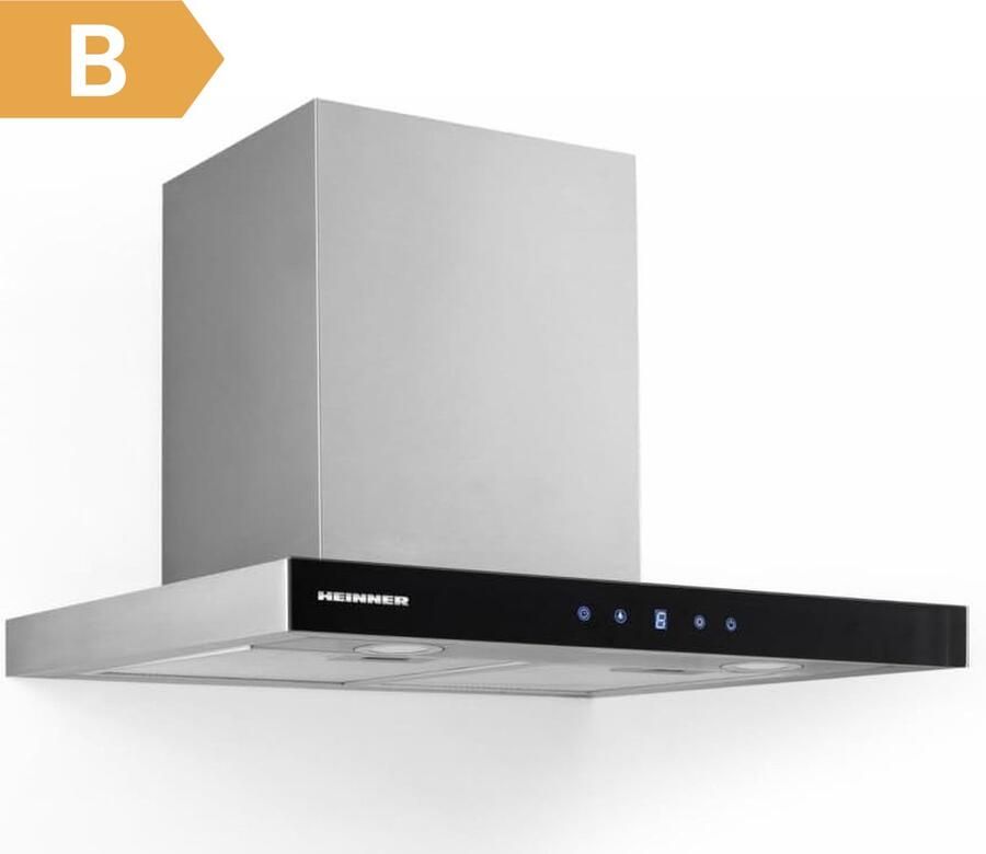 Heinner DCH-650TIX Wandschouw Afzuigkap 60 cm – 595 8 m³ u – 3 Standen – Touchbediening – Timer – 190 W Motor – 2 LED-verlichting – RVS Zwart Glas – 5 Jaar Garantie