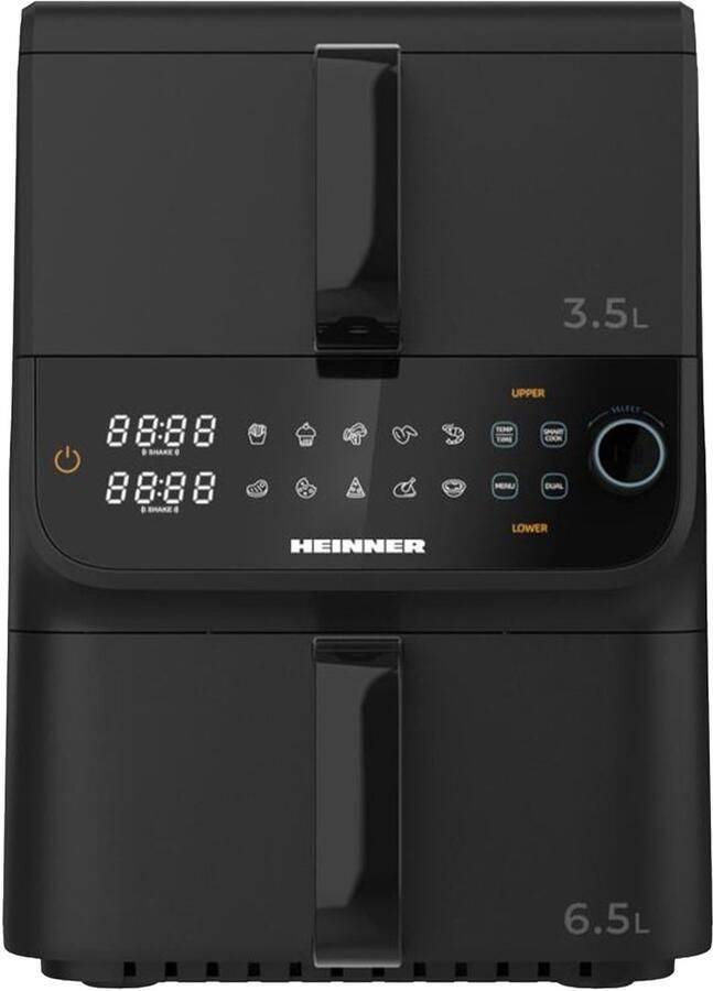 Heinner Dubbele Air Fryer 10 L – Heteluchtfriteuse 2 Manden – 10 Programma s – Smart & Dual Cooking – 2500 W – Digitale Bediening – Zwart