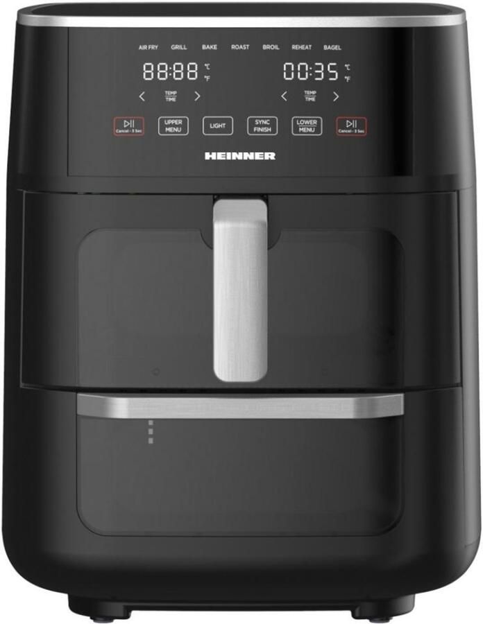 Heinner Dubbele Heteluchtfriteuse – 1500–1850W – 11L Totale Capaciteit – 6L + 5L – Airfryer Oven – Digitaal Display – Touchbediening – 10 Programma s – Sync Cook & Sync Finish – Zwart