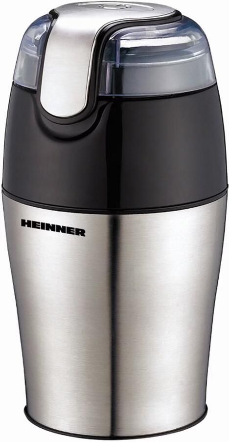 Heinner Elektrische Koffiemolen – 150 W – Capaciteit 50 g – RVS Maalmes – Pulsbediening – Transparant Vergrendeldeksel – Snoeropberging – RVS Zwart - Foto 1