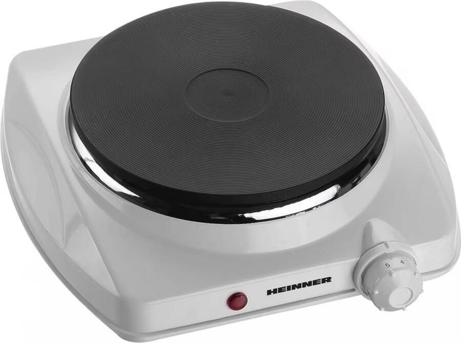 Heinner Elektrische Kookplaat – 1400W – 1 Gietijzeren Kookplaat – 18 5 cm – Instelbare Thermostaat – Oververhittingsbeveiliging – Mechanische Bediening – Wit