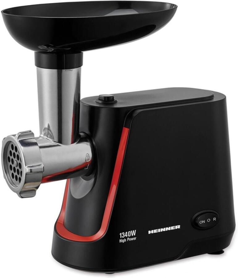 Heinner Elektrische Vleesmolen – Gehaktmolen met RVS mes – 2 snelheden + Reverse-functie – 1340 W – 1 5 kg min – Inclusief Worst & Kibbe-accessoire – Zwart