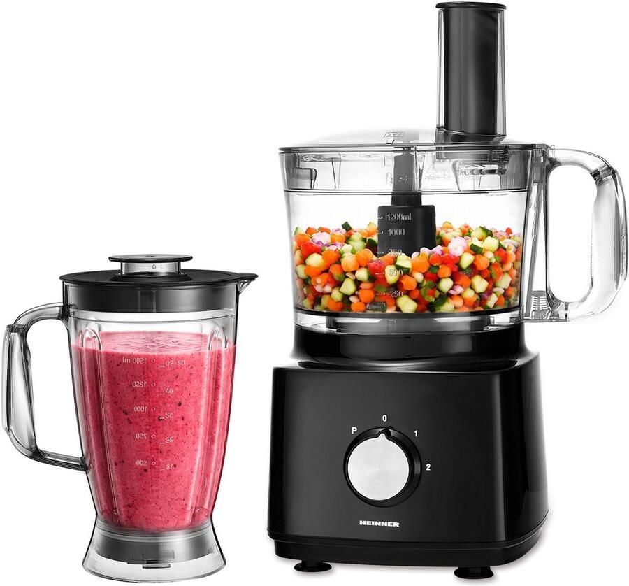 Heinner Foodprocessor met 1.2 liter Mengkom en 1.8 liter Blender 750W Keukenmachine Zwart
