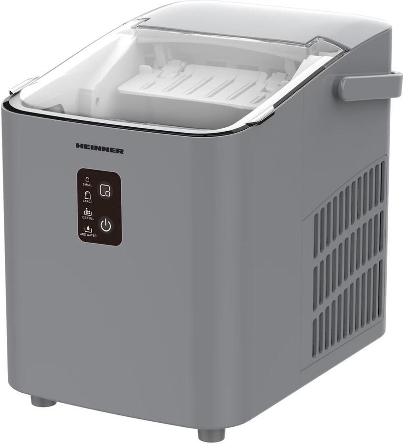 Heinner Glacio IJsblokjesmachine – 120 W – 12 kg 24 u – 8 IJsblokjes per 9 min – 1 L Watertank – 2 Formaten IJsblokjes – Reinigingsfunctie – Uitneembare IJsmand – Zilver