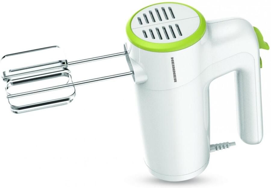 Heinner Handmixer – 300 W – 6 Snelheden + Turbo – RVS Kloppers & Deeghaken – Uitwerpknop – Wit Groen