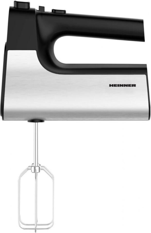 Heinner Handmixer – 500 W – 5 Snelheden + Turbo – RVS Kloppers & Deeghaken – Uitwerpknop – Zwart RVS