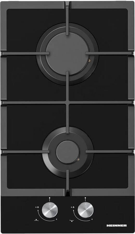 Heinner HBH-M302FGBK Inbouw Gaskookplaat 30 cm – 2 Branders – Gietijzeren Pannendragers – Elektrische Ontsteking – Veiligheidsbeveiliging – Zwart – 5 Jaar Garantie