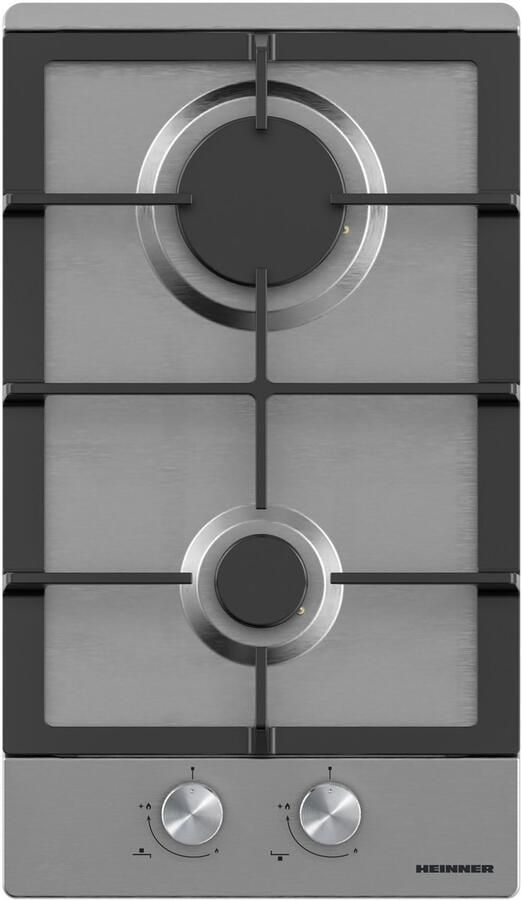 Heinner HBH-M302FIX Inbouw Gaskookplaat 30 cm – 2 Branders – Gietijzeren Pannendragers – Elektronische Ontsteking – Veiligheidsbeveiliging – RVS – 5 Jaar Garantie