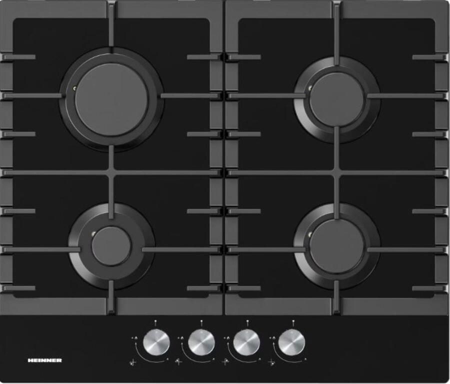 Heinner HBH-M421IRFGBK Inbouw Gaskookplaat – 60 cm – 4 Branders – Elektronische Ontsteking – Veiligheidsbeveiliging – 5 Jaar Garantie – Zwart Glas