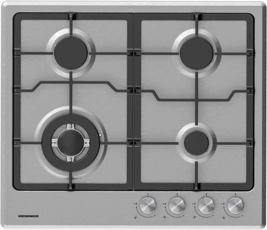 Heinner HBH-M495IWFIX Inbouw Gaskookplaat 59 cm – 4 Branders – Wok – Elektronische Ontsteking – Gietijzeren – Veiligheidsbeveiliging – Zilver – 5 Jaar Garantie