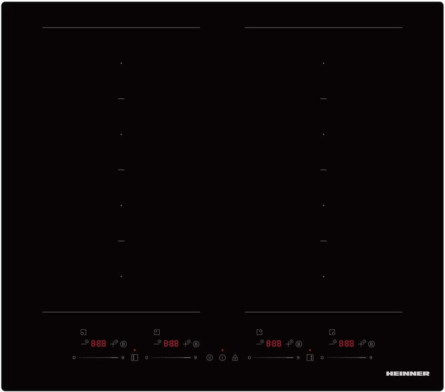 Heinner HBHI-M4ZB2FXSMTC Inbouw Inductiekookplaat 59 cm – 4 Kookzones – 7400 W – Power Boost – Bridge – Touch Bediening – Automatische Uitschakeling – Zwart – 5 Jaar Garantie