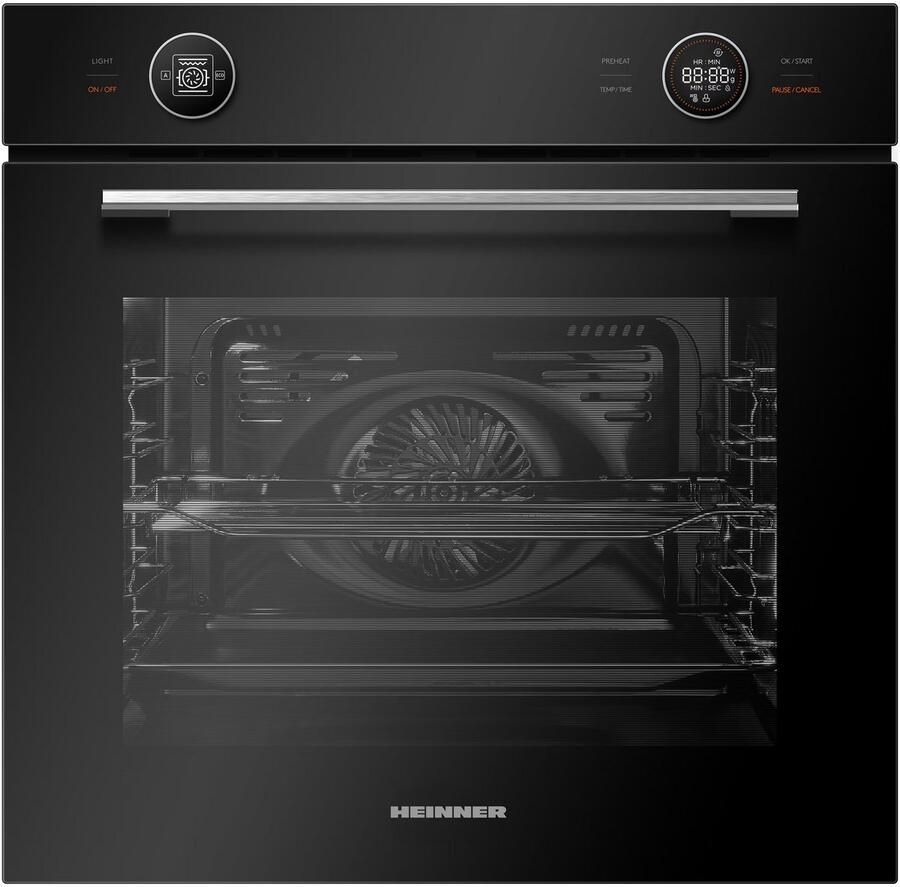 Heinner HBO-M7210GCDRC-GBK Inbouw Oven 60 cm – Elektrisch – 72 L – Energieklasse A+ – Heteluchtfunctie – Touchdisplay – Ontdooifunctie – Zwart Glas– 5 Jaar Garantie