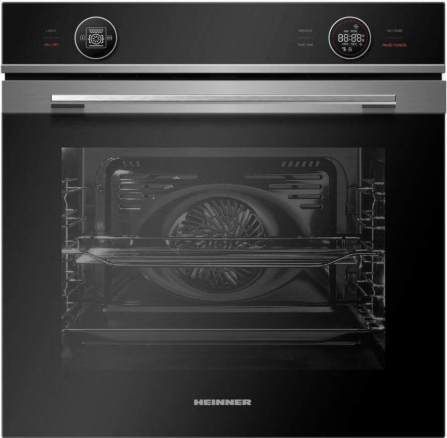 Heinner HBO-M7210GCDRC-GIX Inbouw Oven 60 cm – Elektrisch – 72 L – Energieklasse A+ – Heteluchtfunctie – Touchdisplay – Ontdooifunctie – Zwart Glas RVS – 5 Jaar Garantie