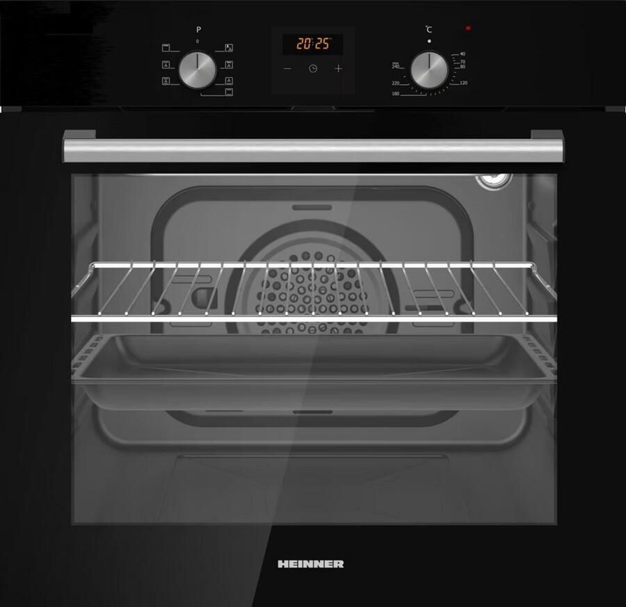 Heinner HBO-S568LDTGC-BK Inbouwoven – 56 L – Energieklasse A – 7 Functies – LED Touch Display – Heteluchtfunctie – Timer – Grill – Zwart – 5 Jaar Garantie