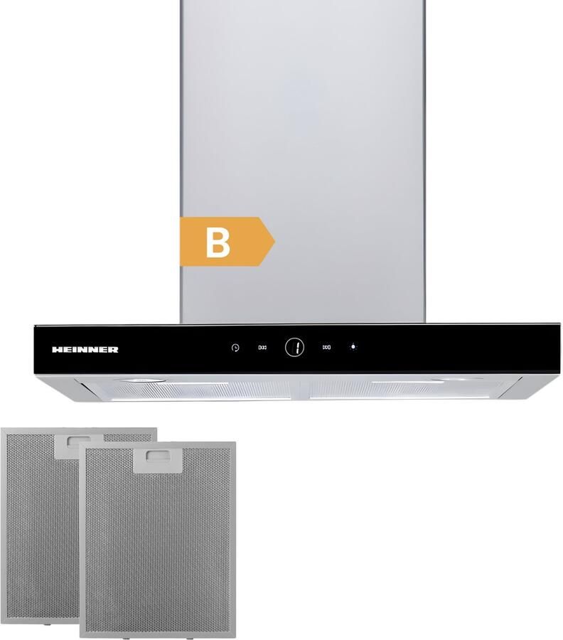 Heinner HDCH-F4560TIX Wandschouw Afzuigkap 60 cm – Touchbediening – 1x 120 W Motor – 488 04 m³ u – 3 Standen – 2x 1.5 W LED-Verlichting – Zilver Zwart Glas