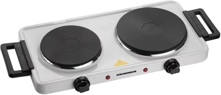 Heinner HDHP-KH2500WH Dubbele Elektrische Kookplaat – 2500W – 2 Gietijzeren Kookplaten – Ø18 5 cm + Ø15 5 cm – Instelbare Thermostaten – Oververhittingsbeveiliging – Antislipvoetjes – Wit – 3 Jaar Garantie
