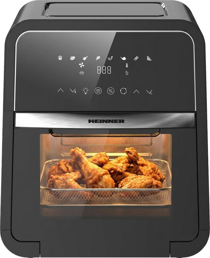 Heinner Heteluchtfriteuse – 2000W – 12L Capaciteit – Ovenfunctie – Digitaal Touchdisplay – Timer 60 min – Dehydrateren 24u – 8 Programma s – Rotisserie – Zwart